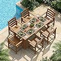 RICNOD Outdoor HDPE Dining Table Set 7-Piece, All-Weather Outdoor Table and Chairs with Umbrella Hole Cut-Out, Patio Furniture for Garden, Backyard, Deck (Teak)