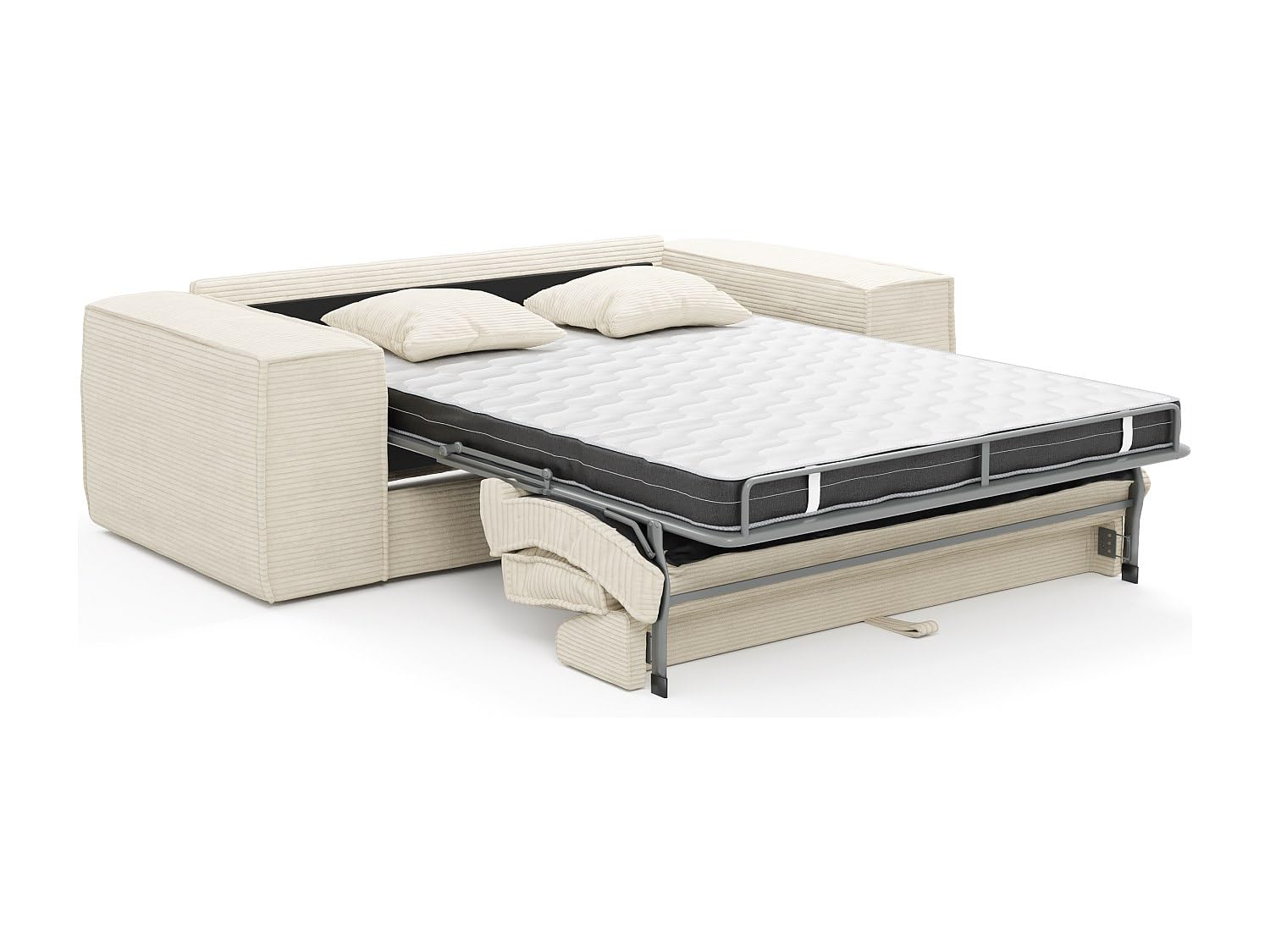 Vente-unique - Canapé 3 Places Convertible Express en Velours côtelé Beige - Couchage 140 cm - Matelas 13 cm avec mémoire de Forme - Amelia