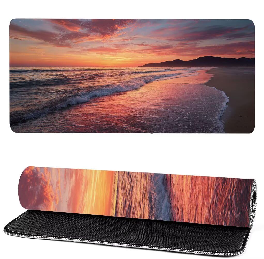 Podkładka pod mysz XXL 1400 x 600 x 3 mm zachód słońca, podkładka pod mysz do gier plażowa, poprawa dokładności i szybkości, podkładka pod mysz do gier antypoślizgowa gumowa podkładka pod mysz