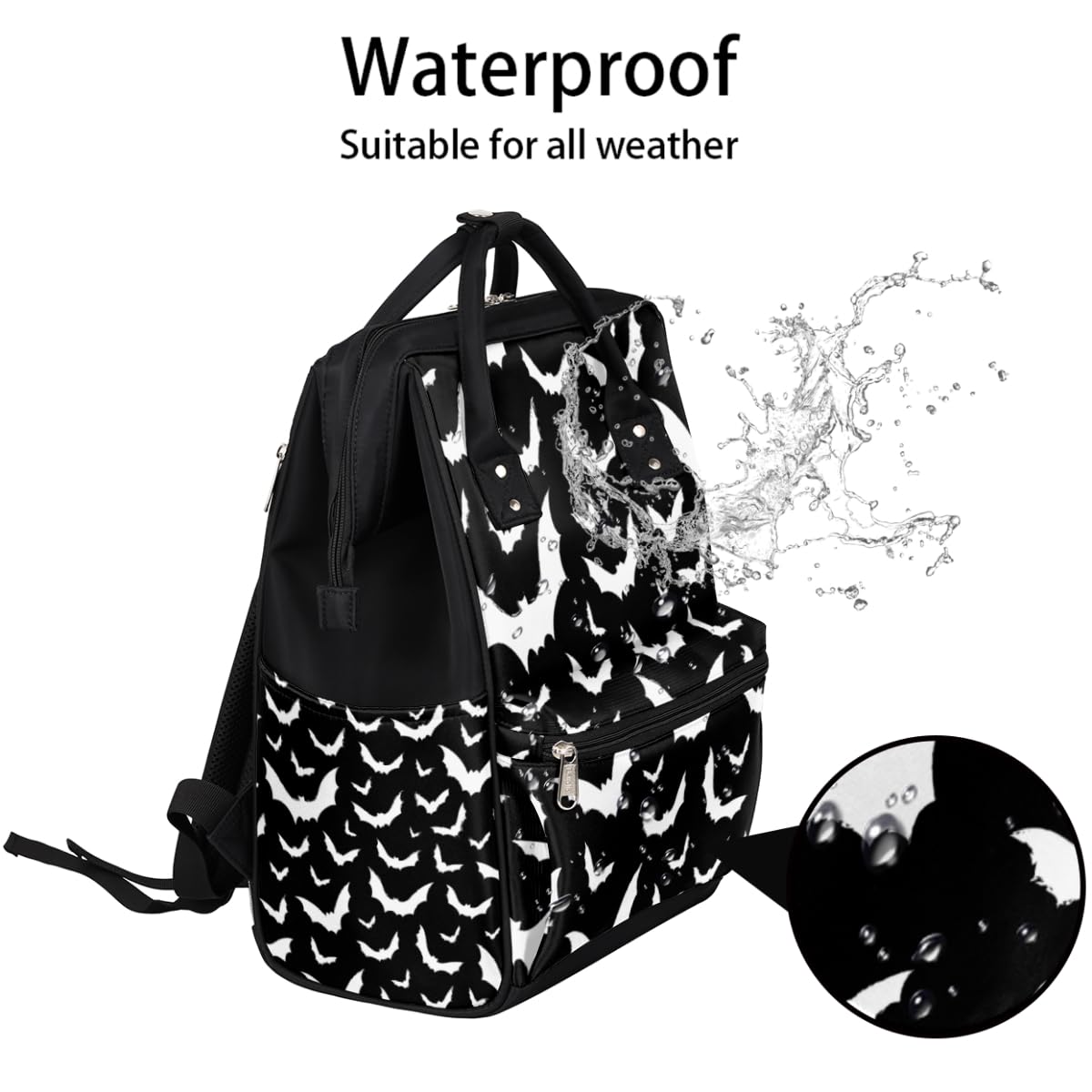 Aglebo Hallween Bats Animals Diaper Bag Backpack Large Compartment Mommy Bag with Stroller Straps Waterproof Casual Daypack for Mom and Dad Travel Bag