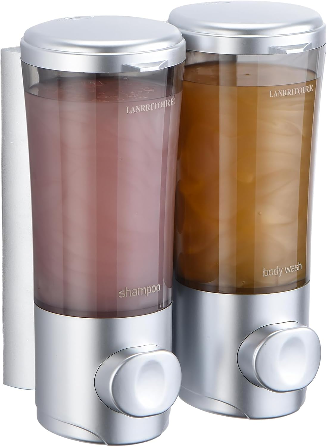 Dispensador de champú y acondicionador, dispensador de jabón de ducha, 2 cámaras, sin taladro, dispensador de champú montado en la pared,