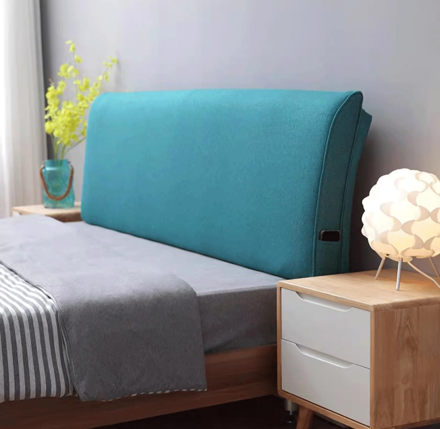 MGEMJMJ Bedside Cushions, Upholstered Large Backrests, Detachable And Washable, Nordic Tatami Mats, Double Cushions, Anti-collision(Size:No headboard 59"/150cm,Color:Blue)