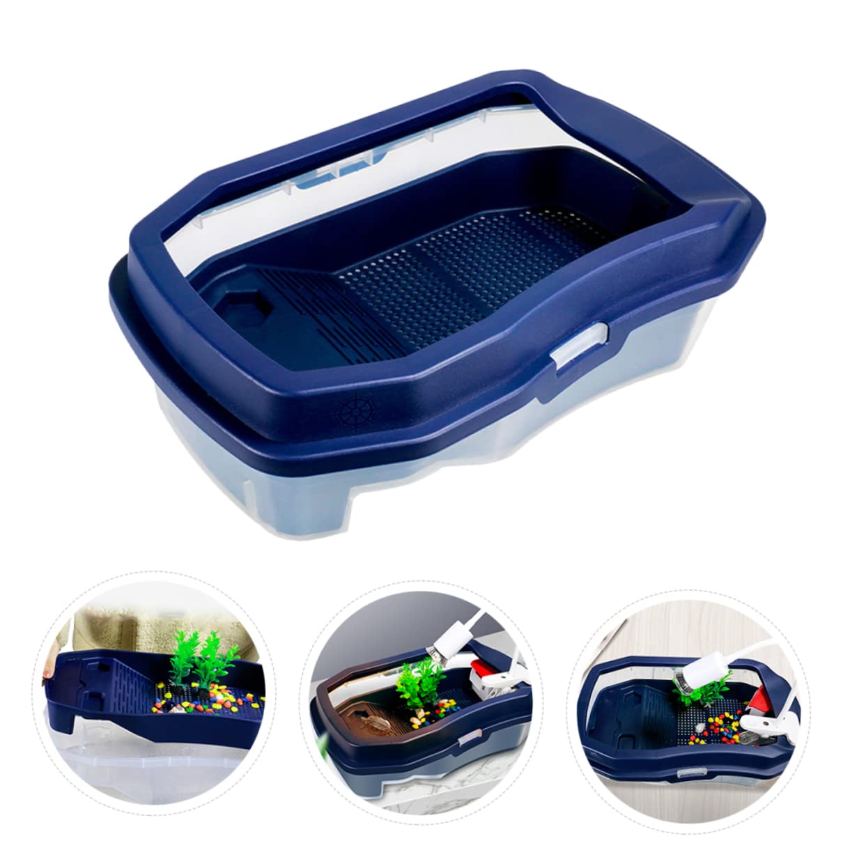 COLLBATH Terrario para Tortugas de Agua Plataforma para Tomar el Sol, Resistente al Desgaste Impacto, Hecho de Plástico Azul Estructura Doble y Canal