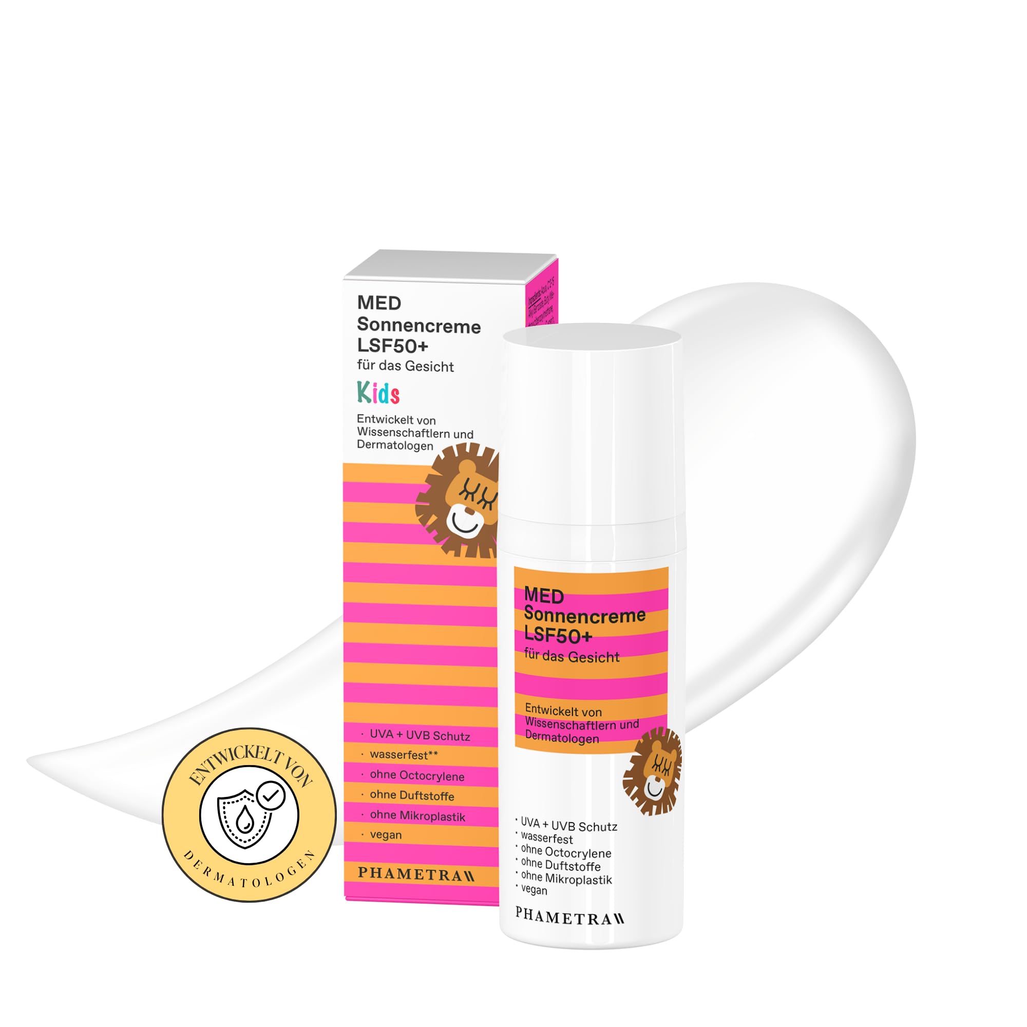 Phametra MED Crema Solar SPF 50+ Niños | Protección para Pieles Alérgicas y Sensibles | Sin Octocrileno, Protección UVA + UVB | Resistente al Agua | Sin Fragancias | Vegana | Sin Microplásticos 50 ml