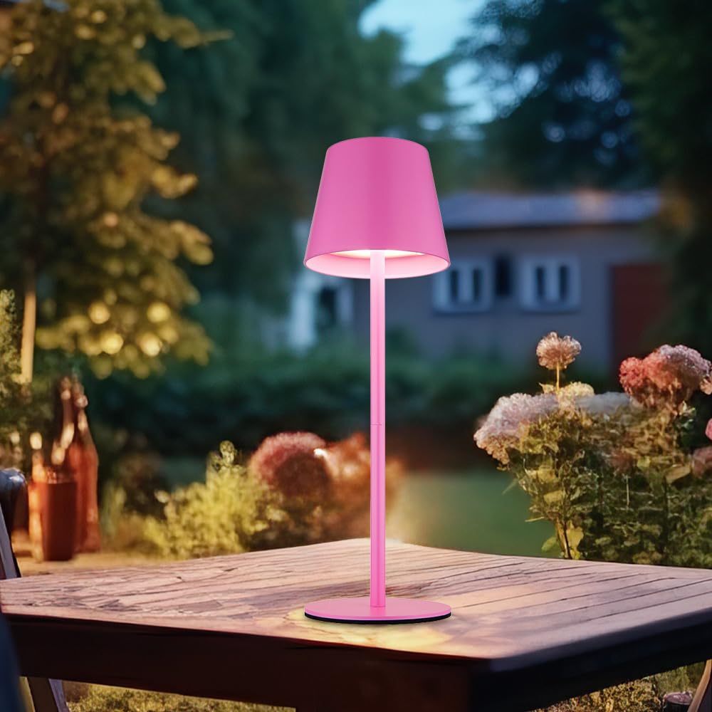 Außenleuchte Tischlampe Akku Tischleuchte Touchdimmer Flaschenaufsatz CCT, pink, USB-C, LED 3W 200Lm warm-kaltweiß, DxH 11,5x36 cm, 2er Set