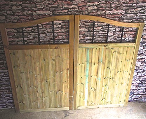 Smileswoodcraft Wooden TVG Swan Neck Metal Top - Driveway Gates (pair) 6ft H (213cm (7ft) W x 182cm H x 5cm D)