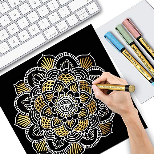 Penkacia Metallic Marker Pens Set Of 5 - Water Based Safe Scrapbook Markers For Black Paper, Rock,Ceramic, Card Making, Metal And Glass #TOP5