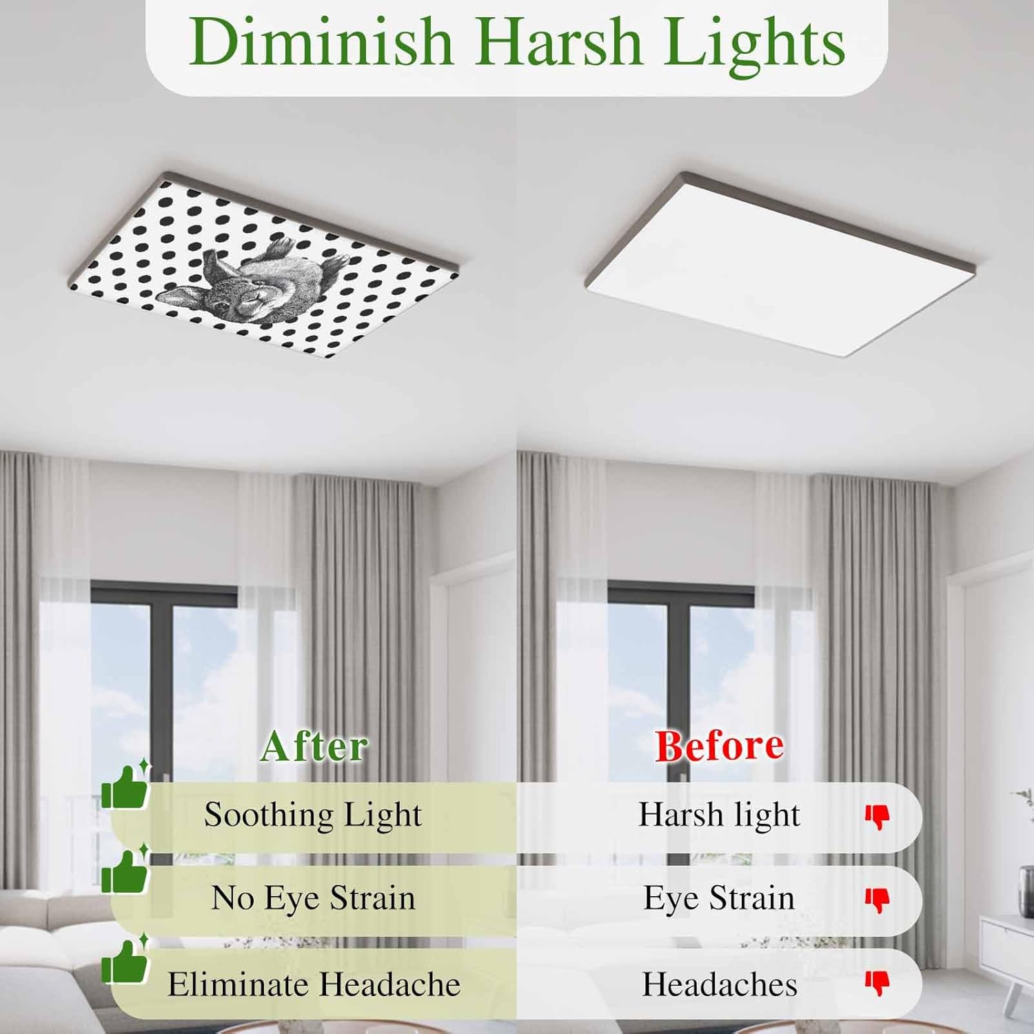 2x4 ft Fluorescent Light Cover for Ceiling Farmhouse Easter Rabbit Magnetic Light Filters, Spring Animal Polka Dot Ceiling Lampshades for Home School Office 4Pcs