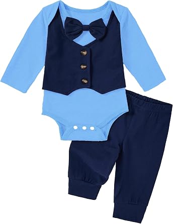 Baby Boy Clothes Gentleman Long Sleeve Romper Top and Pants Baby Boy Fall Winter Outfits 0-12M