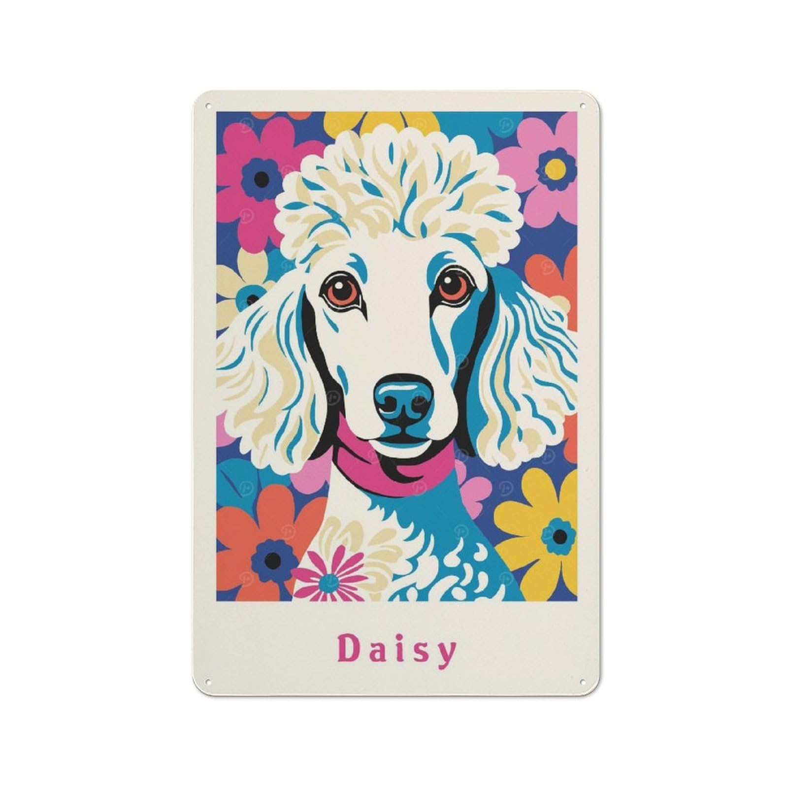 Junmoney Style-23 Metal Sign 30X20cm With Daisy Poodle Dog For Pub Or Café, Vintage Decor, For Metal Sign Collectors, For Garage And Workshop Walls