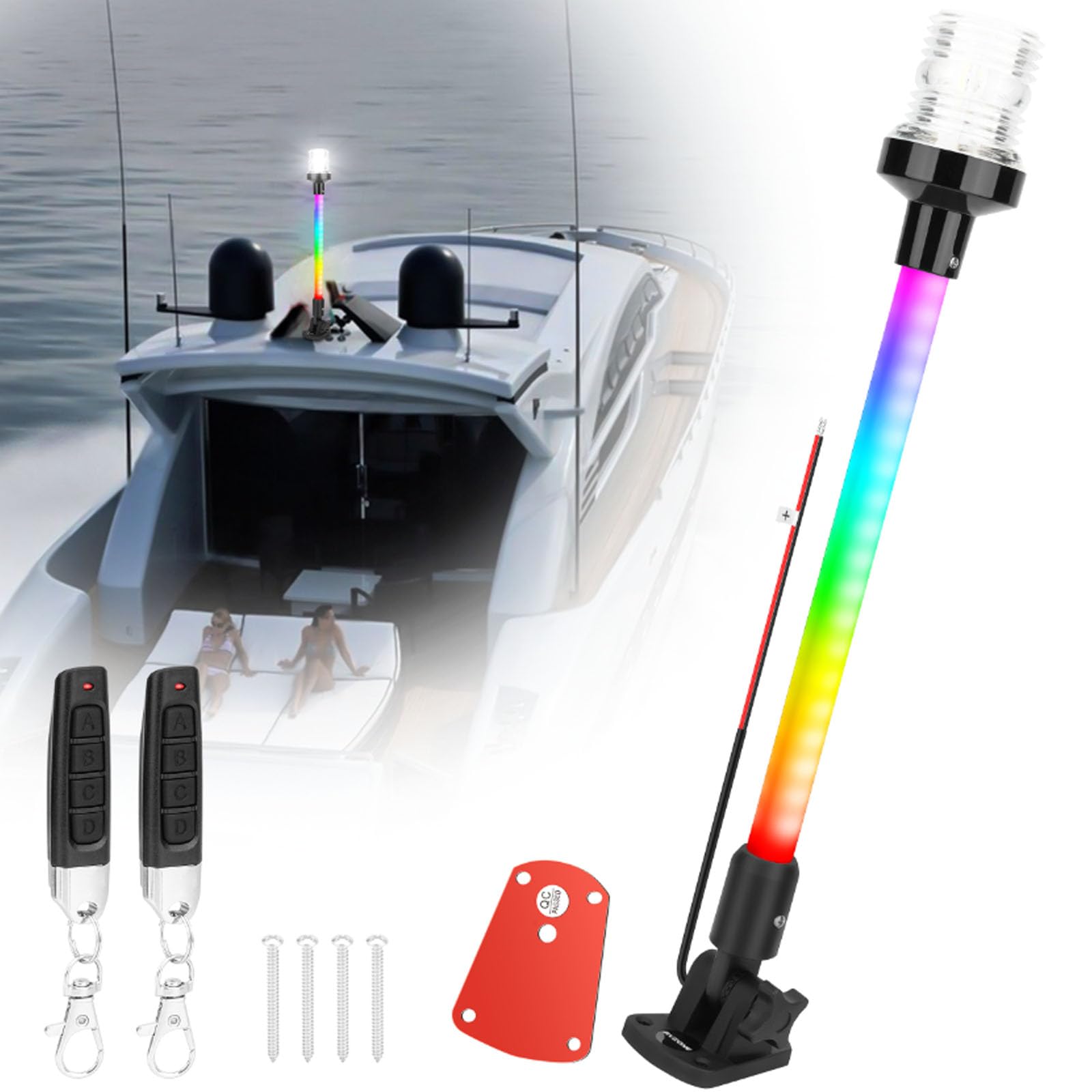 RVZONE 16‑Inch RGBW 180°Fold‑Down IP67 Boat Anchor Light with Remote