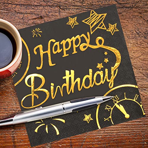Apriciti Black And Gold Birthday Paper Napkins, 20 Pack Square Party Beverage Cocktail Napkins With Gold Foil Words "Happy Birthday", Perfect For Adults And Kids Birthday Party Celebration Decoration #TOP4