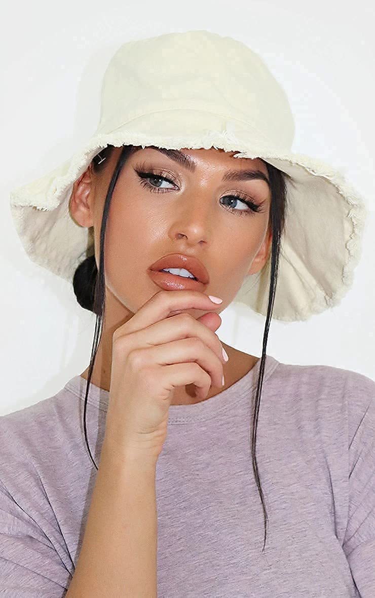 Feng Shui， Distressed-Sun-Bucket-Hat Sonnenschutz-Strandkappe aus gewaschener Baumwolle mit breiter Krempe für den Sommer