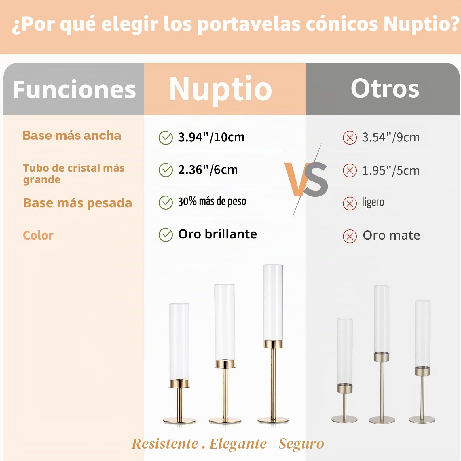 Nuptio Portavelas de Cristal: 6 Piezas de Metal Candelabro de Oro Candelabros, Vela Taper Palo Alto Cilindro Sin Fondo Portavelas de Boda Fiesta de Mesa Centro De Mesa Decoración de Comedor