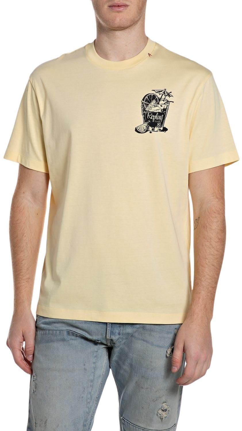 Replay Men's M3338 T-Shirt, 645 Pale Yellow, M