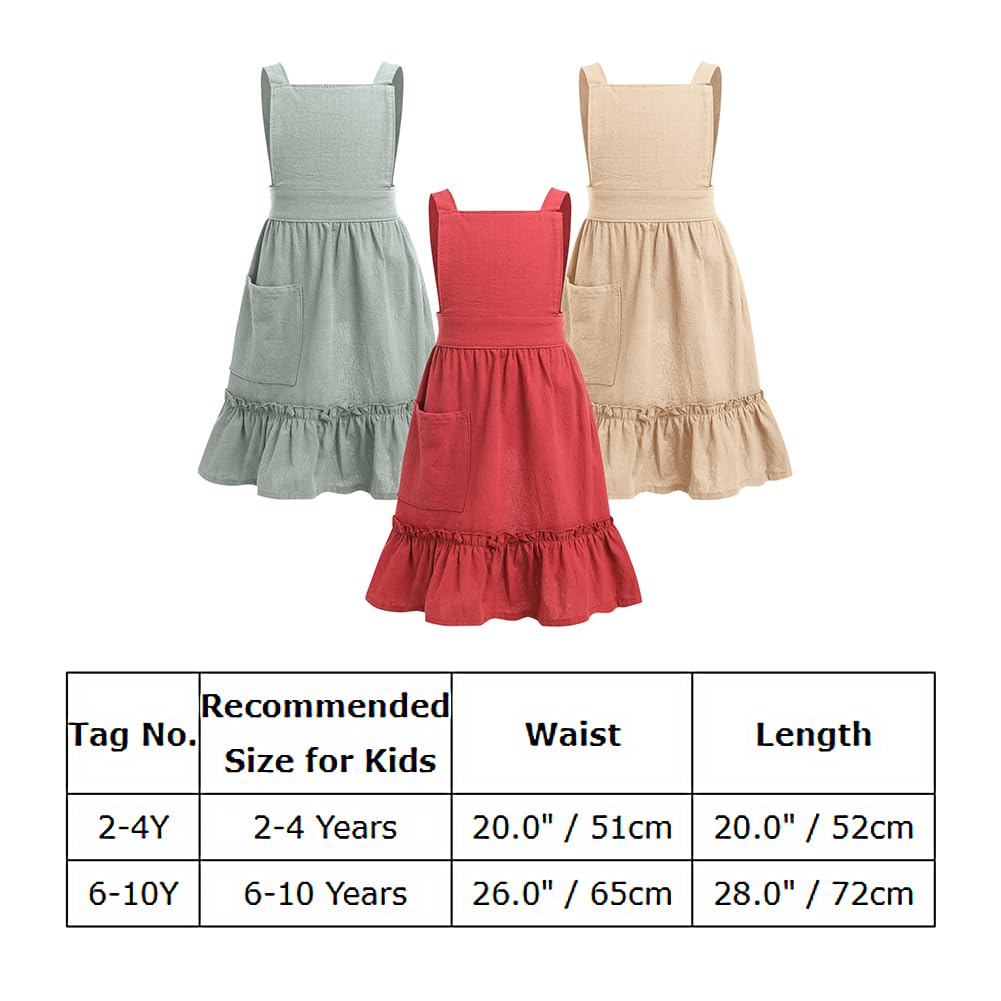 OBEEII Tablier de cuisine en coton et lin pour enfants avec poches