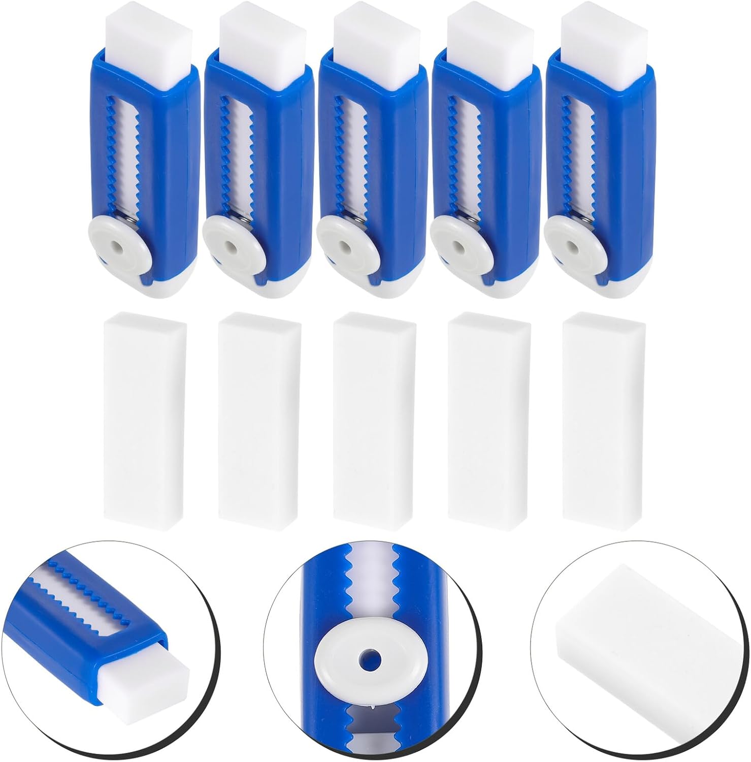 OSALADI 5 Sets Retractable Push-pull Erasers with Refill Abs Material Ultra-clean Traceless Pencil Erasers for Students School Office Art Supplies