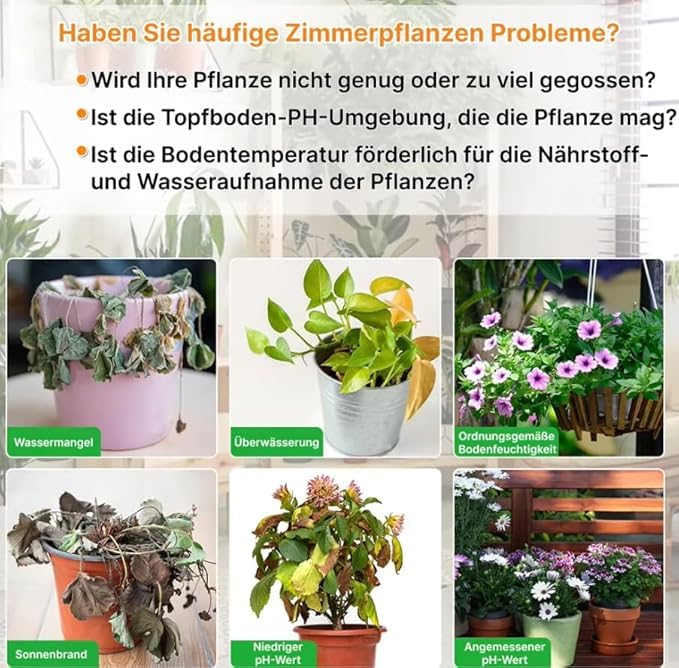 rotobest Boden feuchtigkeitsmesser Original 6-in-1 Bodenmessgerät – Digitaler pH Bodentester für Feuchtigkeit, Temperatur, Licht und Fruchtbarkeit