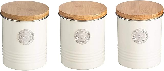Typhoon Living Cream Set of Tea Coffee Sugar Storage Jar Canister Tin Box