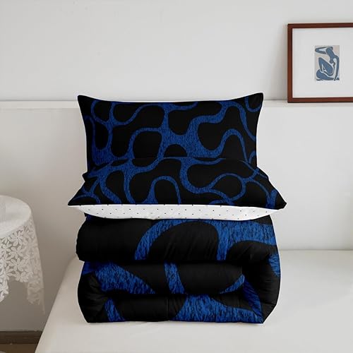 Miniatura 3 de Juego de ropa de cama geométrica azul y negro para niños, niñas, adolescentes, niños, decoración moderna con patrón abstracto, juego de edredón de