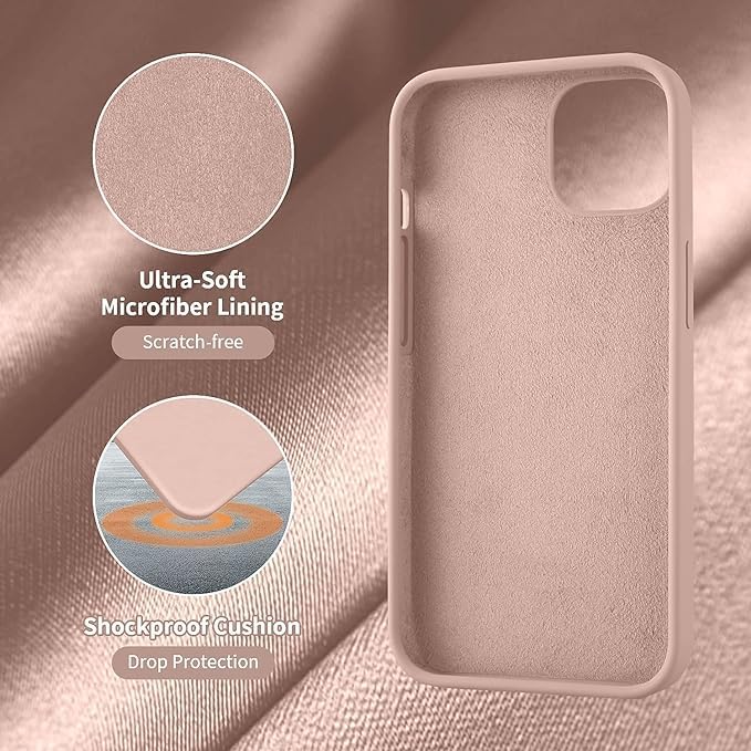 Image of Compatible with iPhone 15 Silicone Case, Slim Shockproof Protective Cover, Drop Protection and Camera Protection, MagSafe Compatible, Soft Microfiber Lining Inside (Pink)