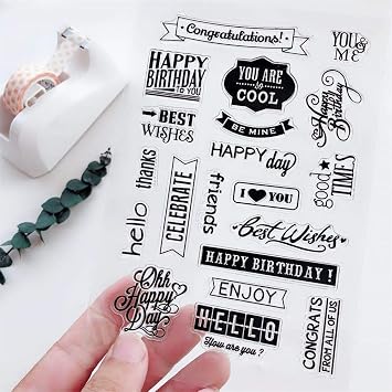 Blessing Words Clear Stamps, Greeting Words Banner Pattern Rubber Silicone Transparent Seal Stamps for Holiday Card Making Decoration and DIY Scrapbooking Album DIY Crafts
