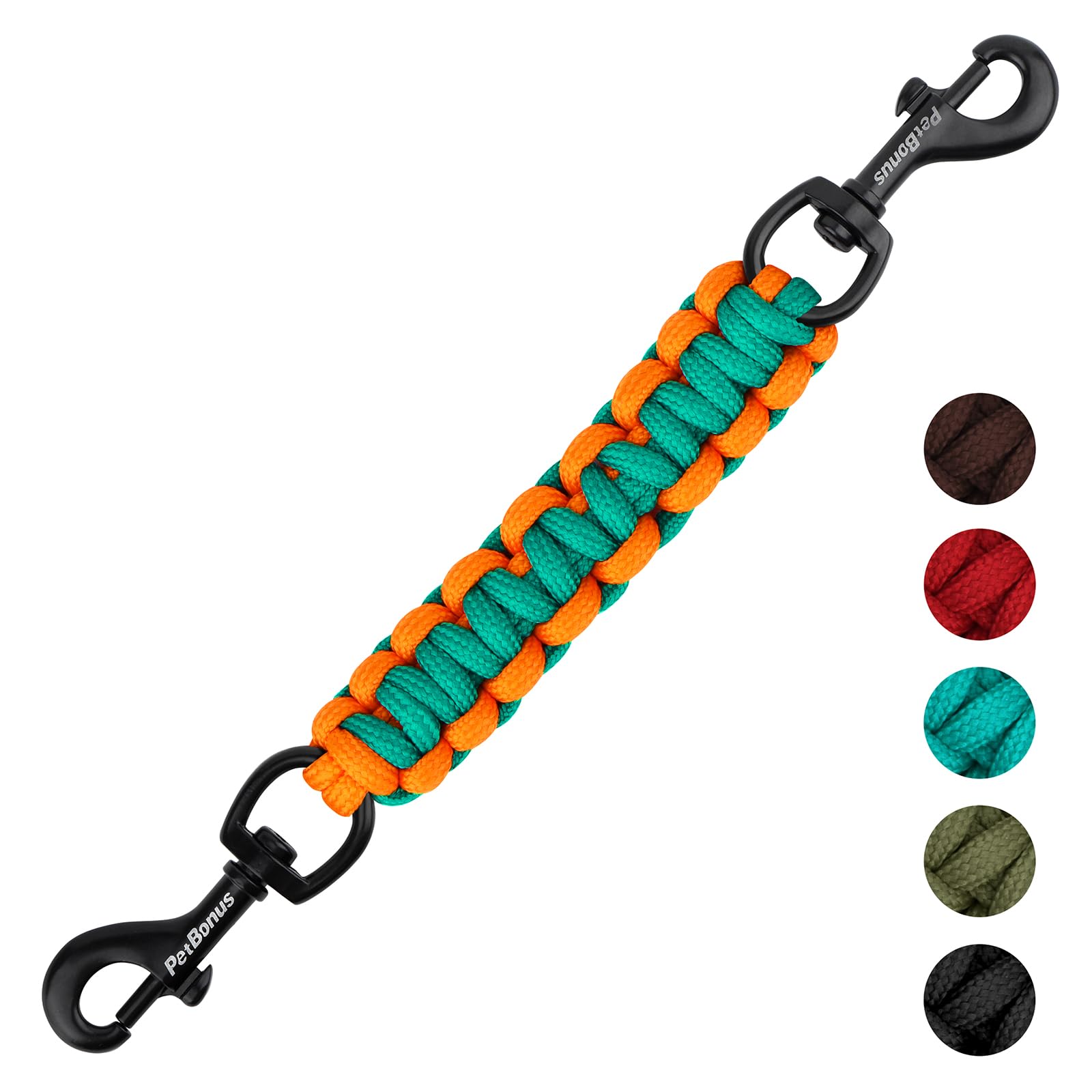 PetBonus Dog Collar Safety Clip, Handmade Backup Safety Strap for Dog Harness Double Ended Clasp Leash Connector (Turquoise, Orange)