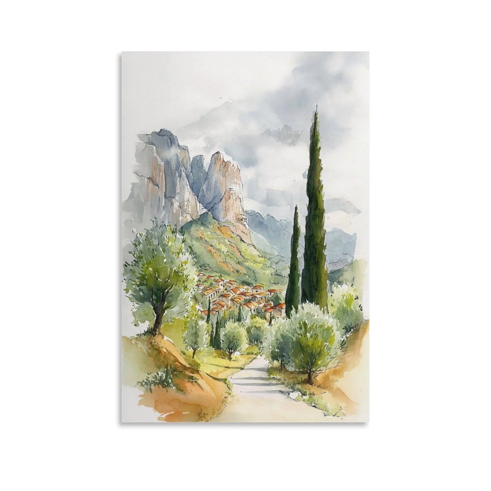 Cnaheiz Unframe-Style Sedona Arizona Watercolor Painting_ Desert Landscape Art Print 24X36inch(60X90cm) Vintage Watercolor Canvas Art