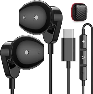 USB C Headphone Wired Earbuds for iPhone 15 Pro Max Samsung A53 A54 A33 Galaxy Z Flip S23 S22 SS21 S20 Type C Earphone with Mic Noise Canceling Stereo in-ear Headphones for iPad 10 Google Pixel 7 6 6a