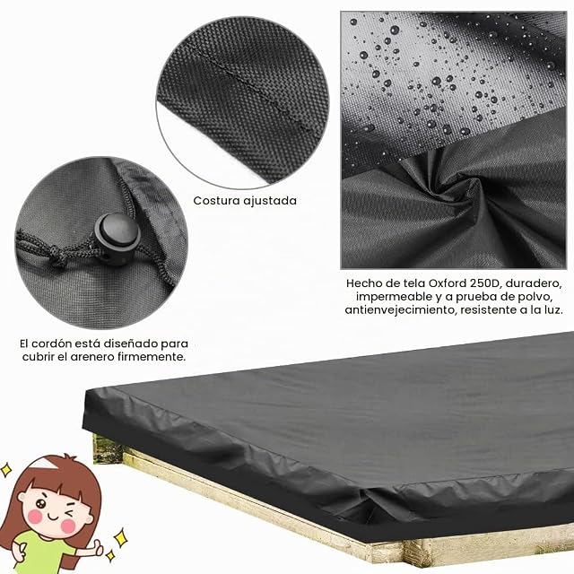 Foto 3 de 7 de Funda Arenero Infantil 125x125cm Cubierta Oxford Impermeable para Sandbox
