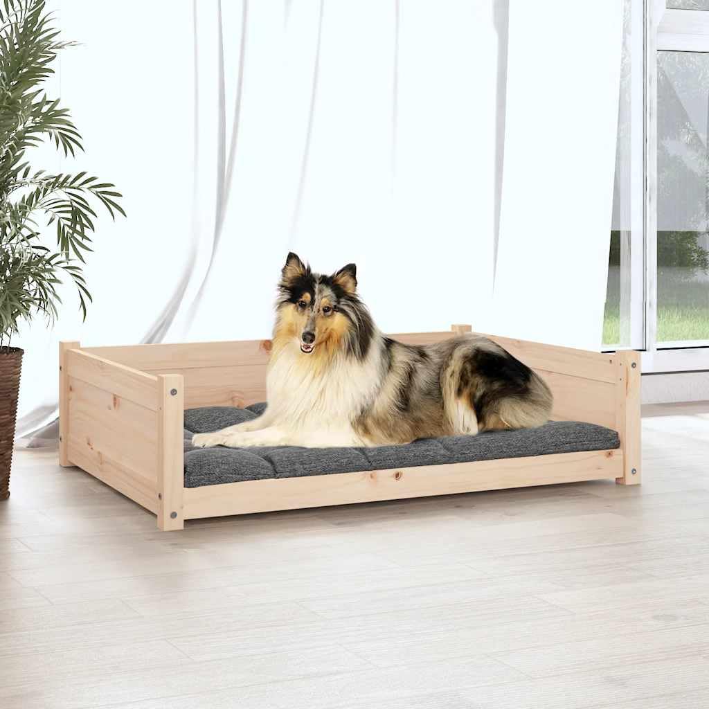 Cuccia per cani, 95,5 x 65,5 x 28 cm, in legno massiccio di pino con morbido cuscino, rivestimento antiscivolo e lavabile, delicato sulle articolazioni, per cuccioli e animali domestici