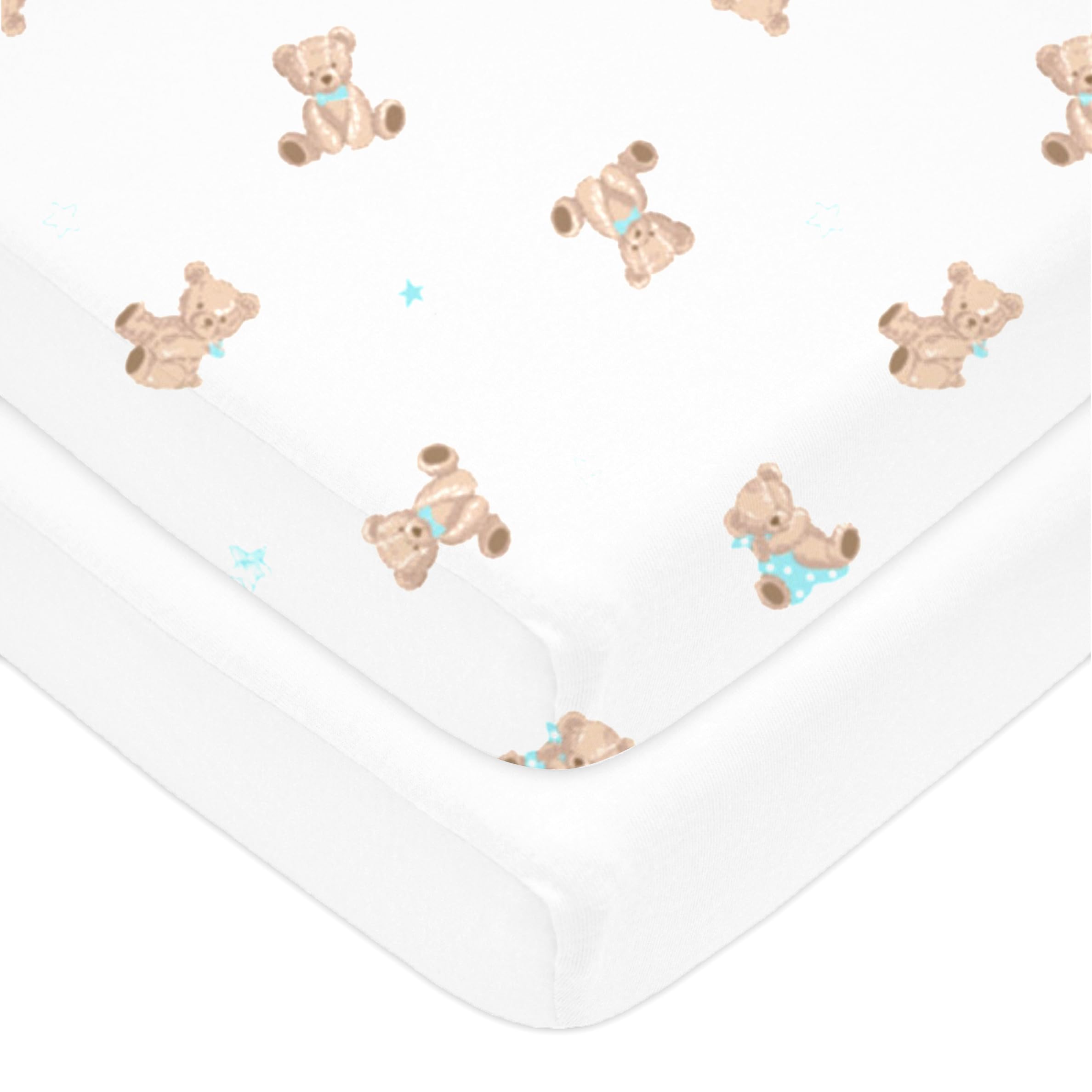 American Baby Company 2 Pack 100% Natural Cotton Fitted Pack and Play Sheets 39" x 27" - Soft & Breathable Pack N Play Sheets for Playard & Mini Crib Mattress, Bear and White, for Boys & Girls