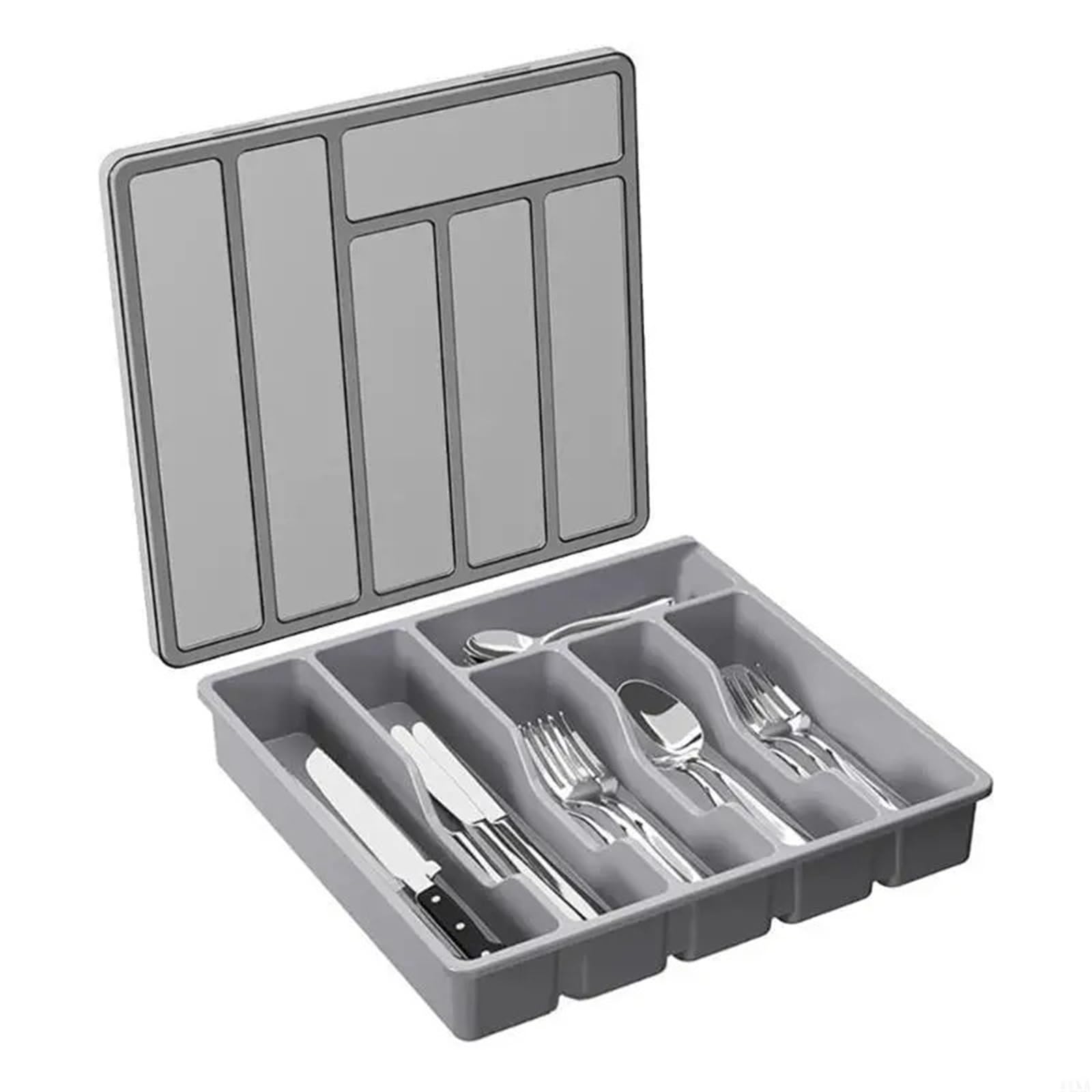 Cubertero Cajon Organizador de cajones for cubiertos, versátil, con tapa(Grey)