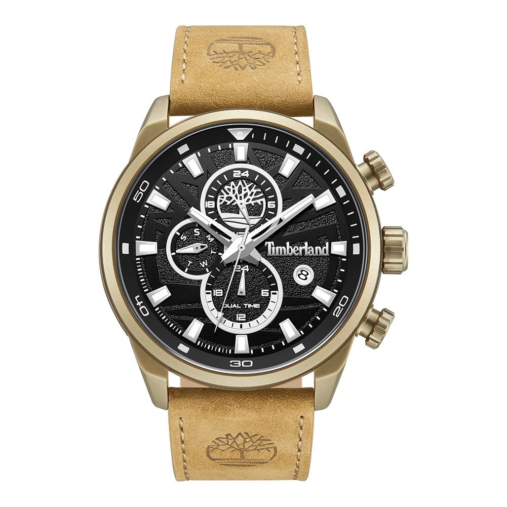 Timberland Henniker II Schwarzes Zifferblatt Braunes Lederarmband Multifunktionsuhr für Herren, 46mm