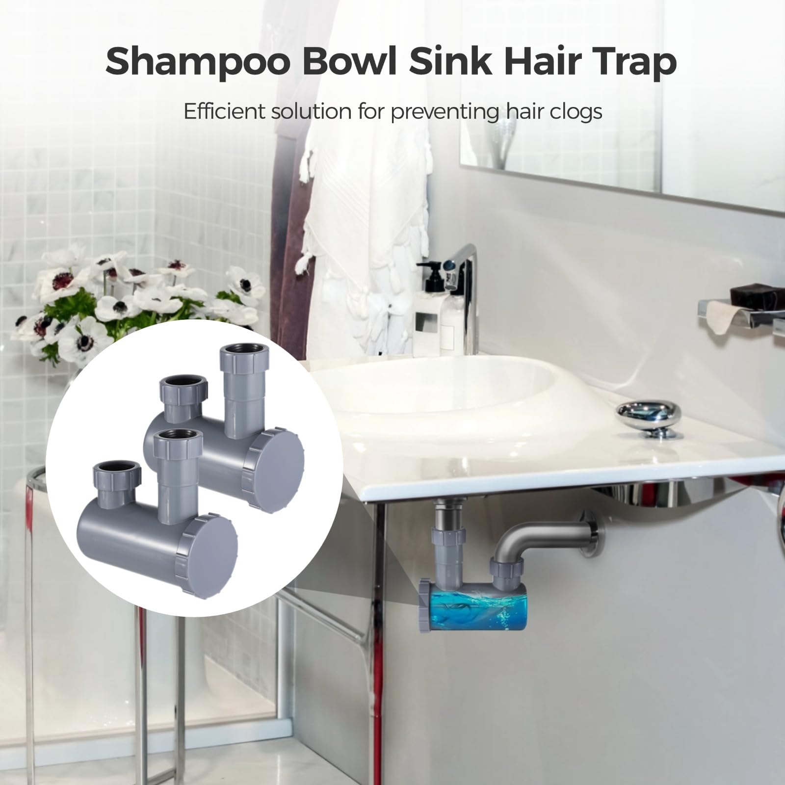 2 STK Haarfänger für Shampoo-Becken, 1 1/2 Zoll Ablauf für Bad und Friseursalon, dichte Abdichtung, abnehmbare Endkappe, einfache Montage, PVC-Kunststoff, passend für gängige Rohre