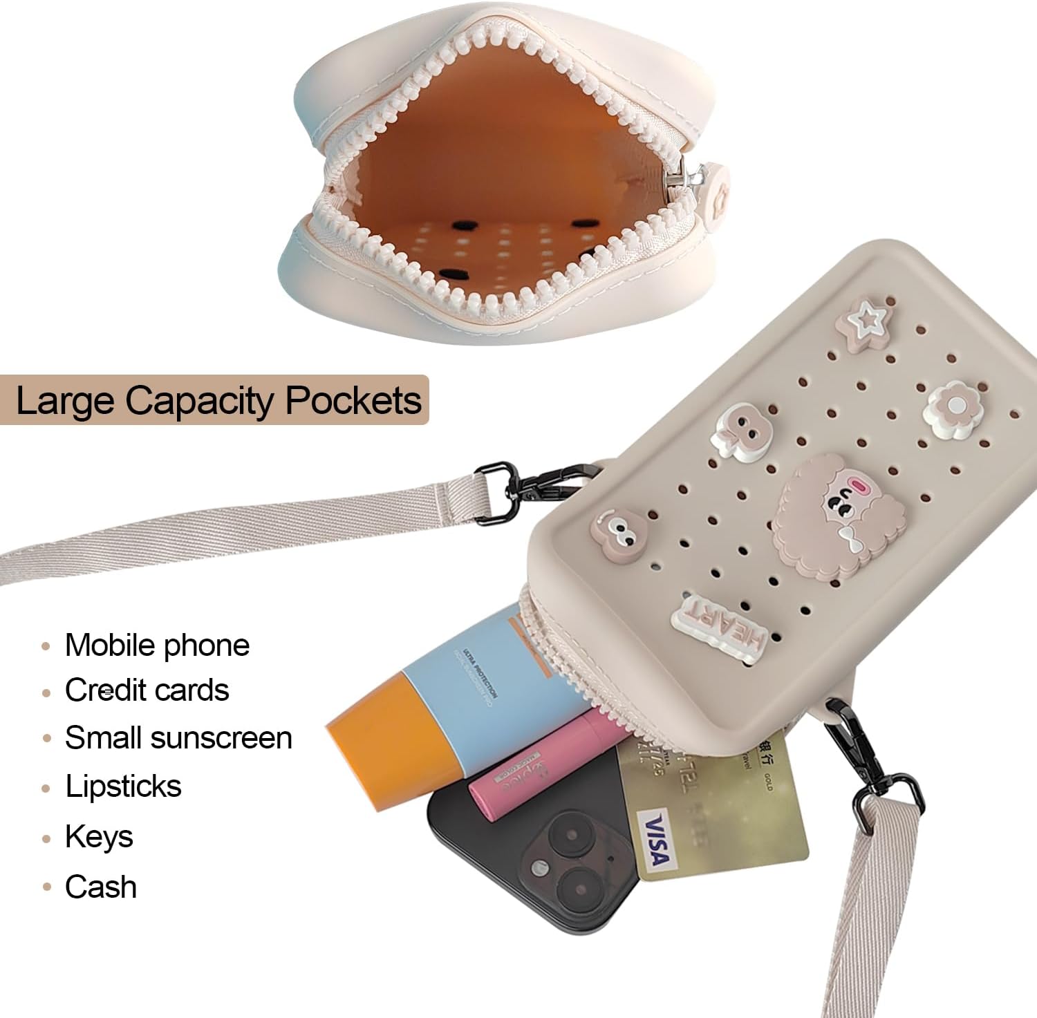 Cell Phone Purse Crossbody Bag for Women with Holes Design for Shoe Charms, Small Crossbody Phone Bag with Adjustable Strap, Soft Silicone Durable & Lightweight for Daily Use - Image 5