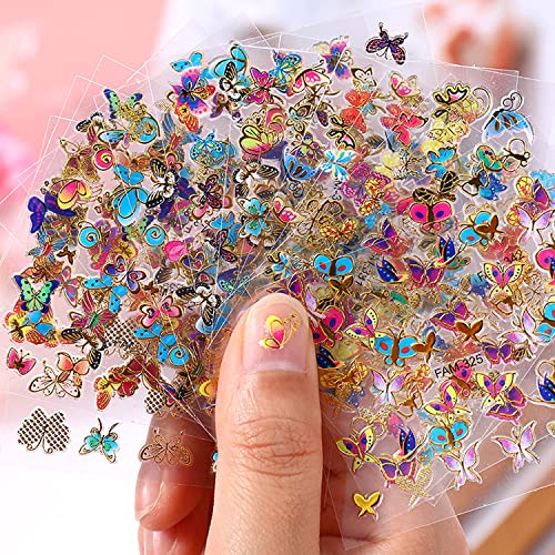Butterfly Nail Art Stickers, Holographic 3D Butterfly Nail Self-Adhesive Sticker Design, Gold Small Butterflies Nail Art Decals For Women Girls Manicure Charms Decorations, Kids Nail Transfer Decal #TOP2