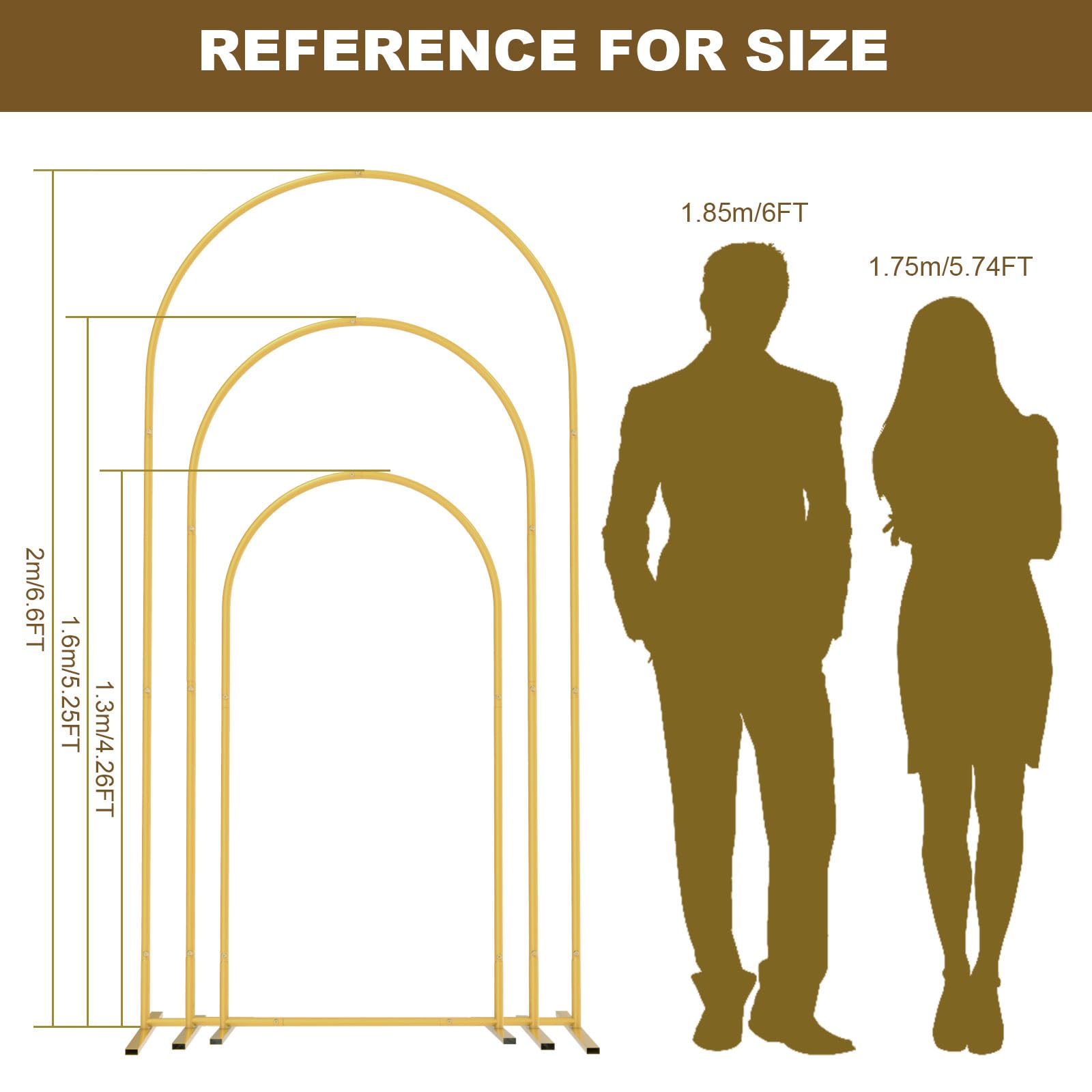 PlusFive Hochzeitsbogen Set 1,3m&1,6m&2,0m 3 Stück Hochzeitsbogen Gestell Gold Wedding Arch Traubogen Metallbogen-Hintergrundständer für Hochzeit Geburtstag Party Ballonbogen Zeremonie Dekoration