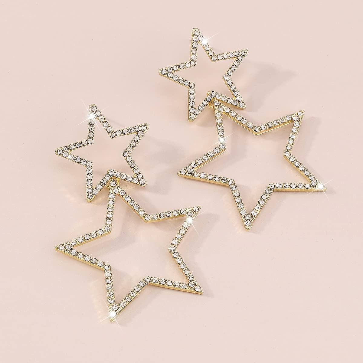 Jumwrit Rhinestone Star Earrings Long Star Drop Dangle Earrings Geometric Five-Pointed Star Stud Earrings Punk Boho Shiny Earrings Fashion Earrings Jewelry for Women (Gold) - Image 4