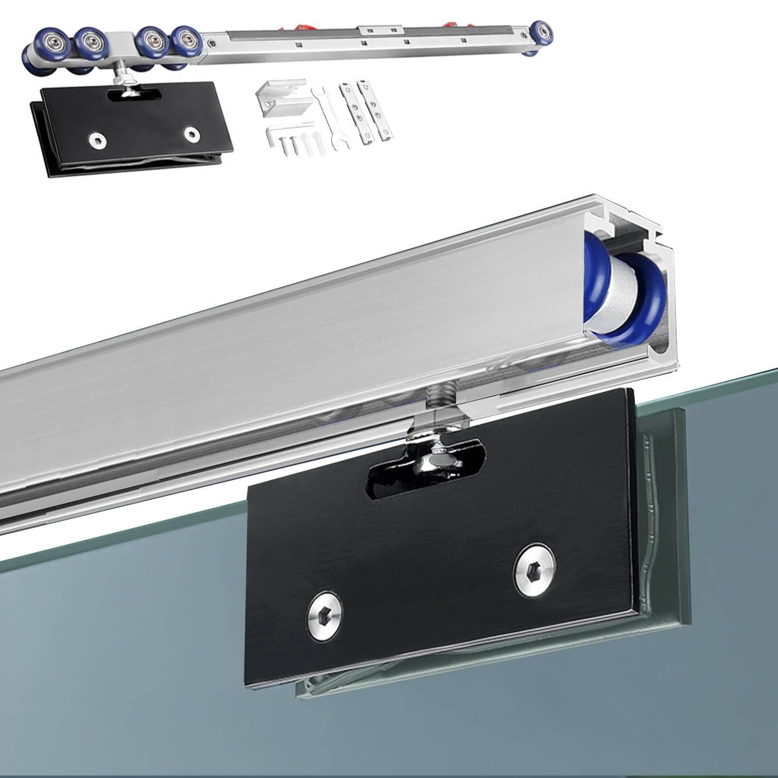 Kit rail porte coulissante en verre de 3m avec fermeture douce