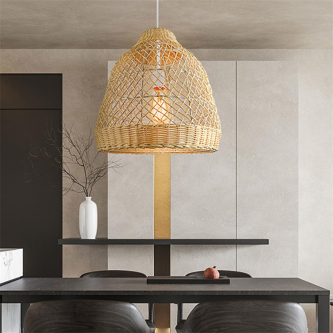 Nowoczesna beżowa lampa wisząca z bambusa i rattanu do kuchni, restauracji, salonu, sypialni