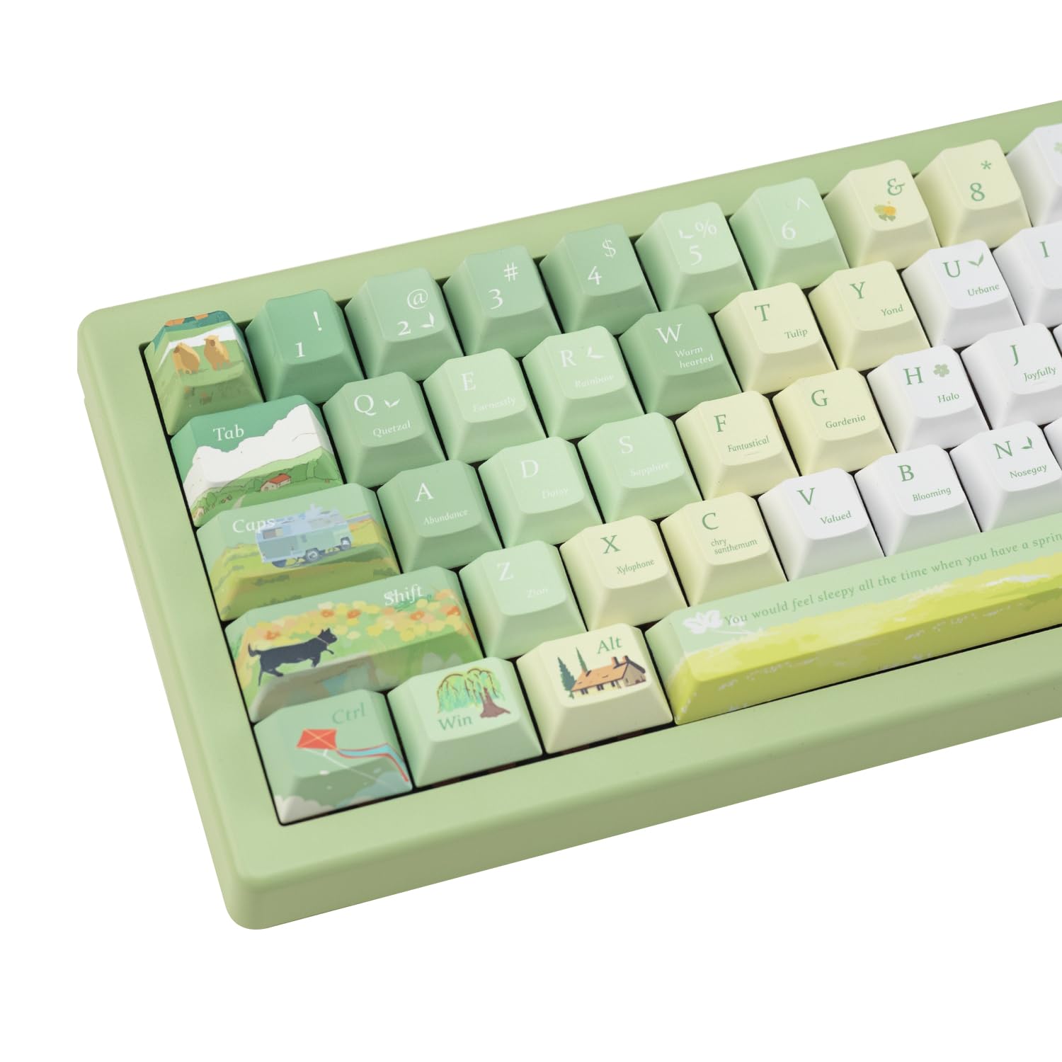 GEKUCAP Custom PBT Keycaps 130 Keys, Cherry Profile Green Keycap, Dye Sublimation Spring Theme Keycaps Set for Cherry Gateron MX Switches Mechanical