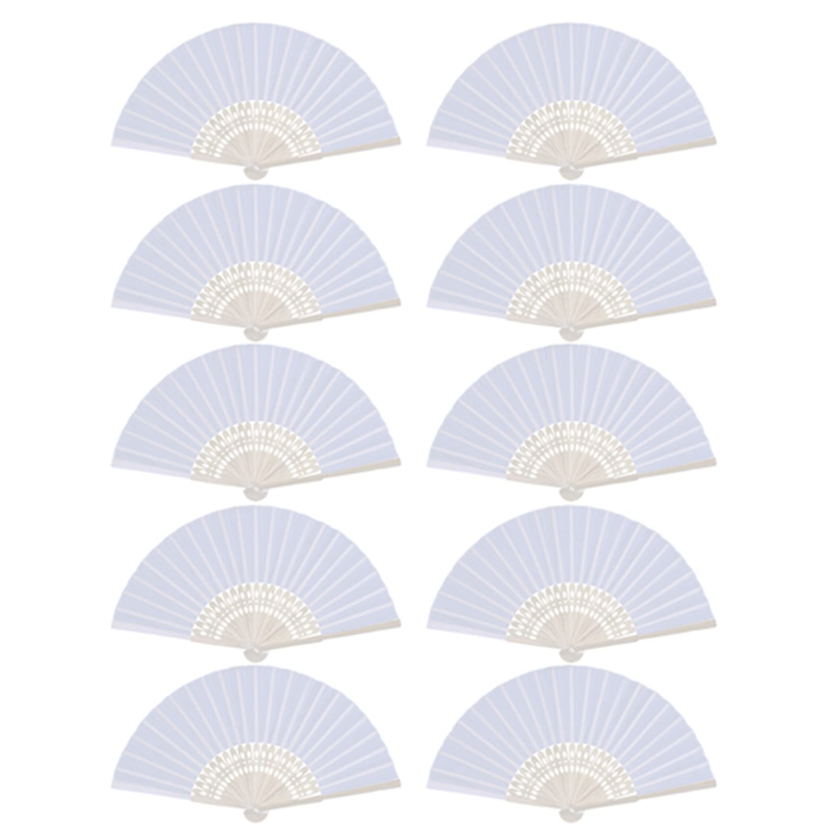 20 Eventails en soie blanche et bambou avec sachets en mousseline pour mariages et cadeaux
