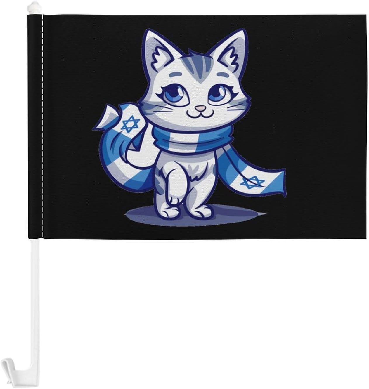 Israel Patriotics Cat Israel Flag Car Flag Polyester Clip Flags Mini Handheld Banners for Auto Outside Travel Decor