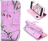 iphone 5C Case, Tree Camo Flip Wallet Credit ID Card Slot Holder Phone Case With Stand --Retail Package W Screen Protector --Pink