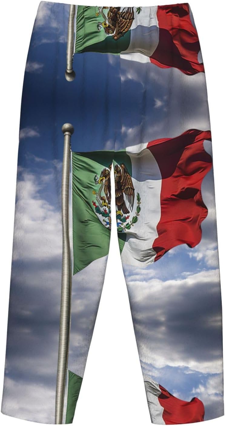 Flag Of Mexico Print Cozy Christmas Pajama Pants,Flannel Pajama Bottoms,Cater To Various Body Types