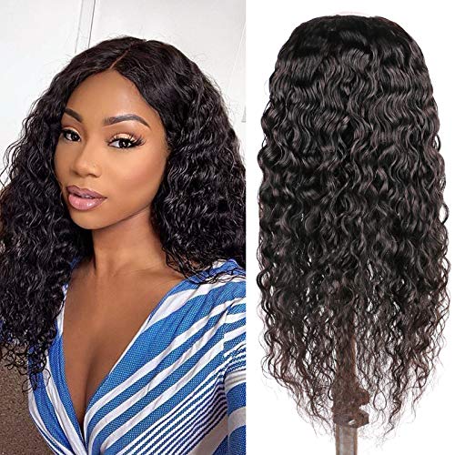 Huarisi 9a Water Wave u Part Wig Glueless 100% Human Hair Wigs Brazilian Natural Curls Hair Wig 14 Inch Machine Made Middle U Shape Opening Can Make Ponytail Cover