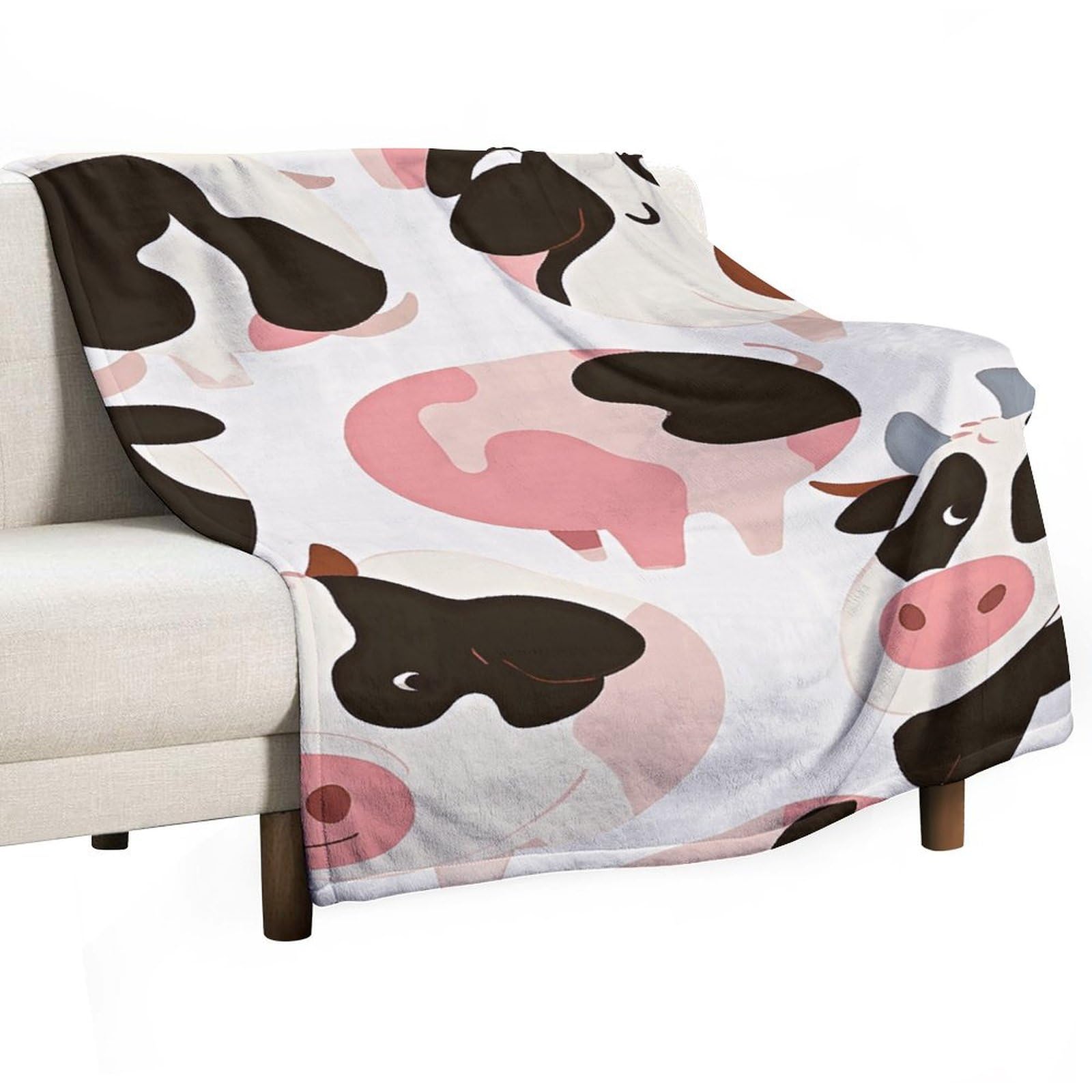 Couverture en molleton légère motif vache fini les plaids rêches