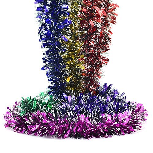 sunyou 6Pcs 2M 6.5Ft Festival Wedding Party Christmas Tinsel Garland，Classic Thick Colorful Reflections Shiny Sparkly Soft Hanging Tinsel Ornaments Ceiling Decorations，6 Colors