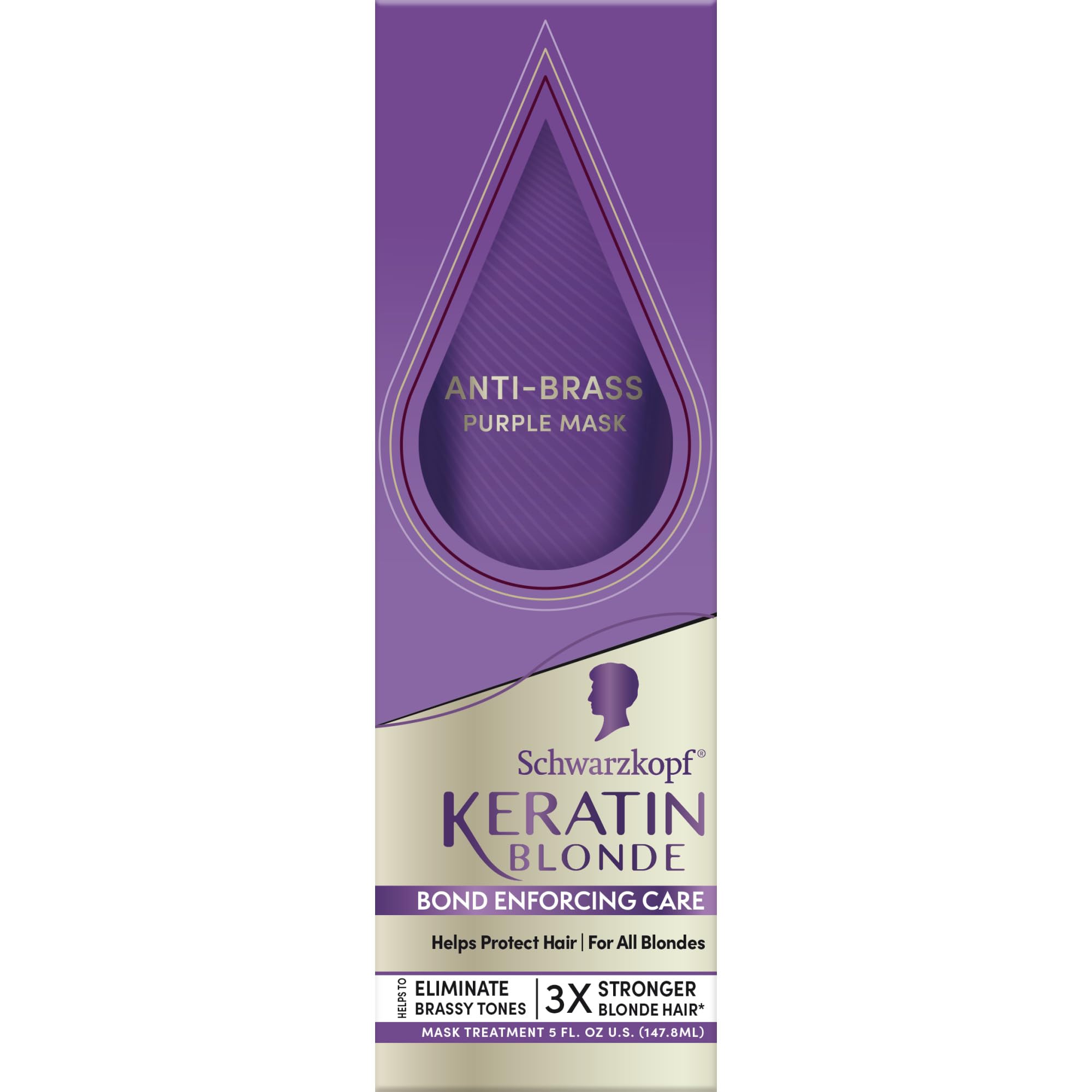 Schwarzkopf Keratin Blonde Anti Brass Purple Mask, 1 Application - Hair Dye Treatment Neutralizes Brassiness and Yellow Undertones, Hair Mask Strengthens Hair, Making it 3x Stronger
